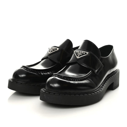 Prada Spazzolato Metal Triangle Logo 50mm Loafers 39.5 Black 3 of 8