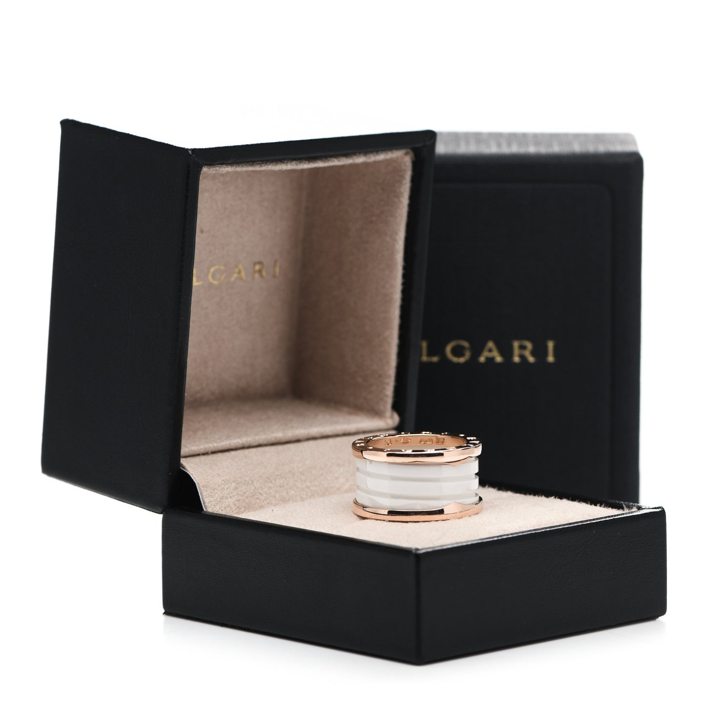 18K Rose Gold White Ceramic B.Zero1 Four-Band Ring 53 6.25