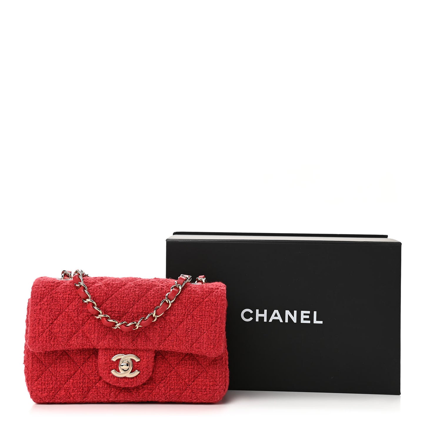 Tweed Quilted Mini Rectangular Flap Red