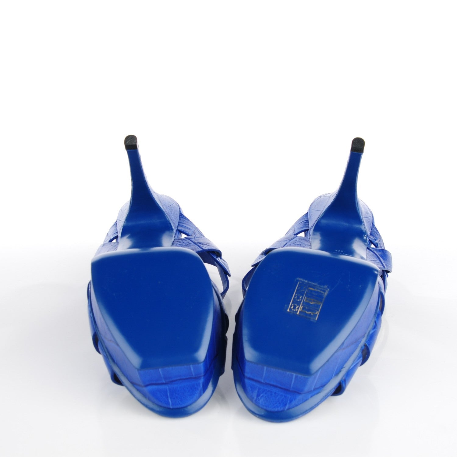 Saint Laurent Crocodile Embossed Leather Tribute 75 Platform Sandals 38 Blue Majorelle 6 of 7