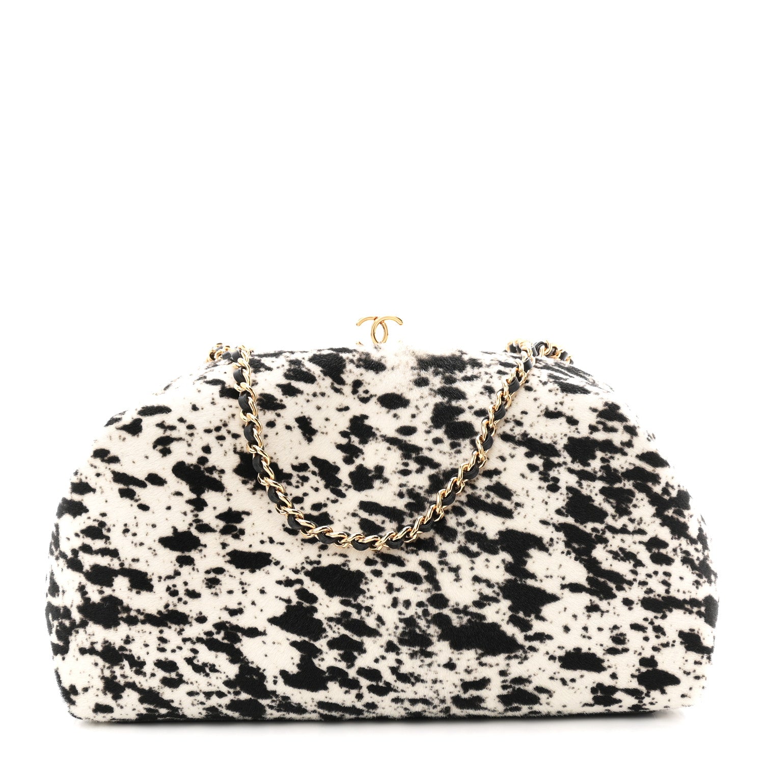 Chanel Lambskin Pony Hair Printed Clutch With Chain Black White 1 of 11