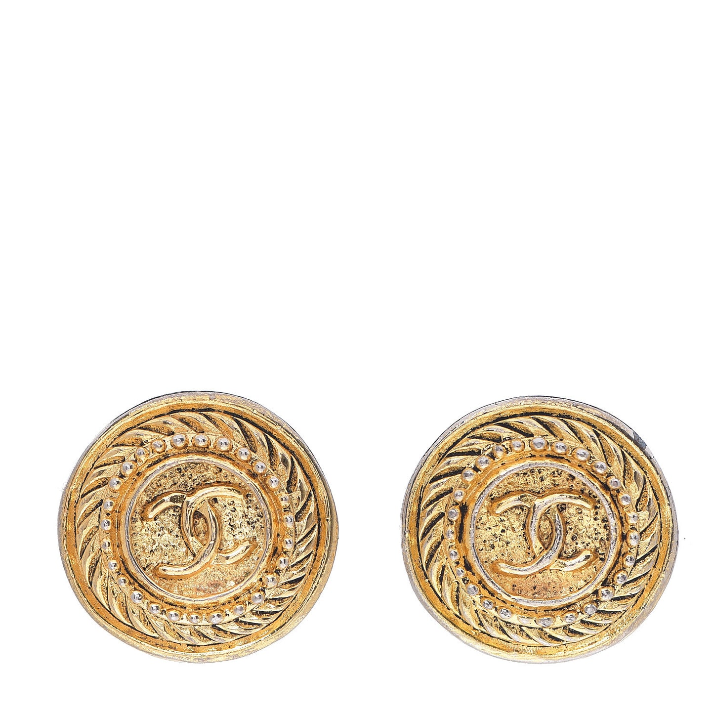 Round CC Clip On Earrings Gold