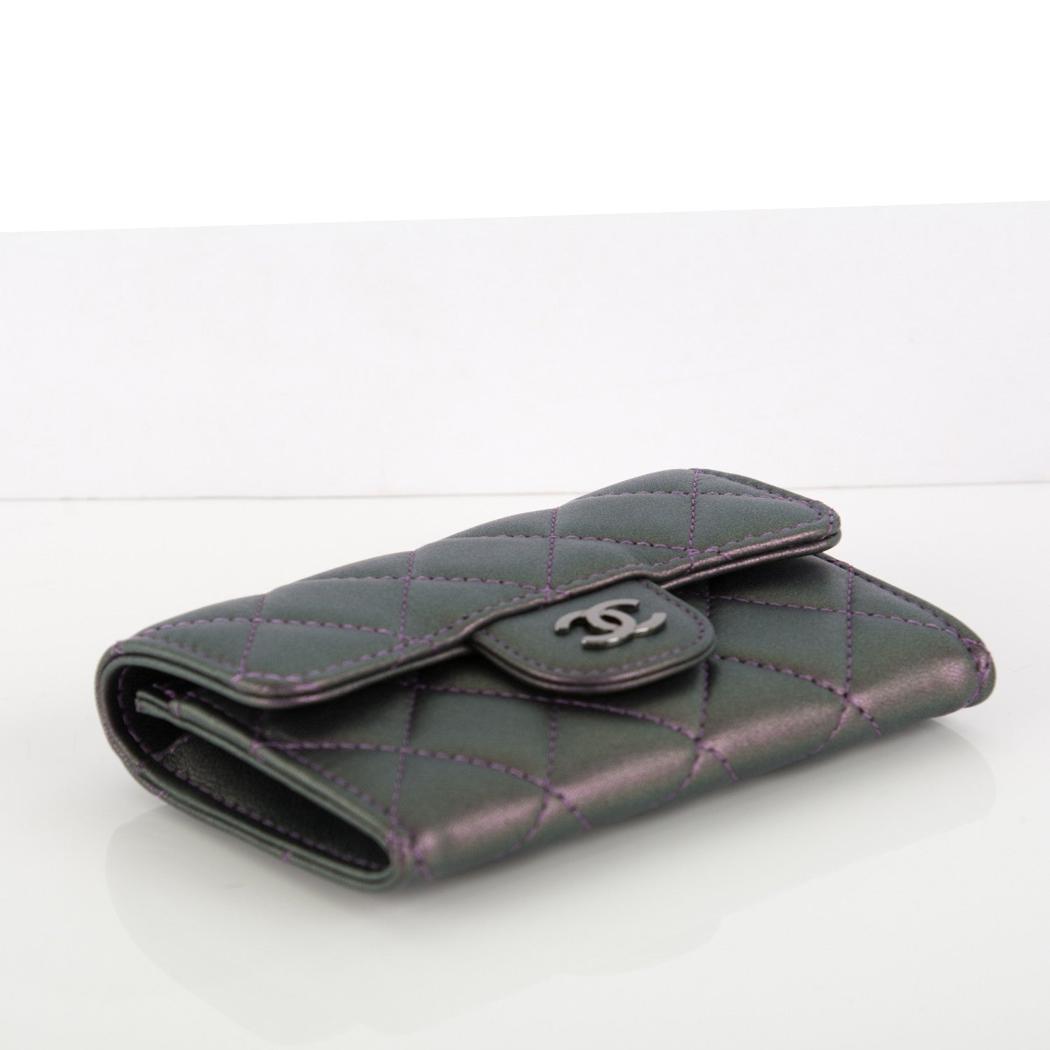 Chanel Metallic Lambskin Quilted Card Holder Dark Purple 3 of 8