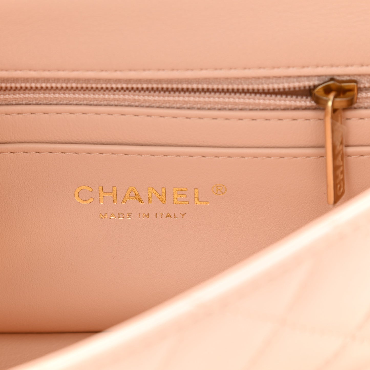 Lambskin Quilted Mini Rectangular Pearl Crush Flap Light Beige