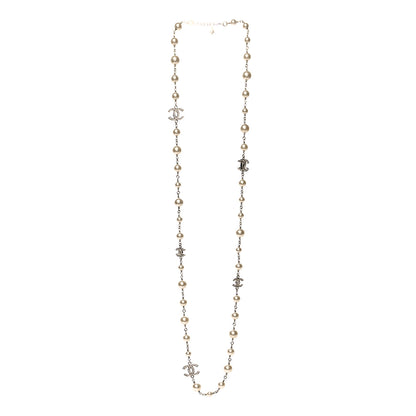 Chanel Graduated Pearl Crystal CC Long Necklace Silver 3 of 5