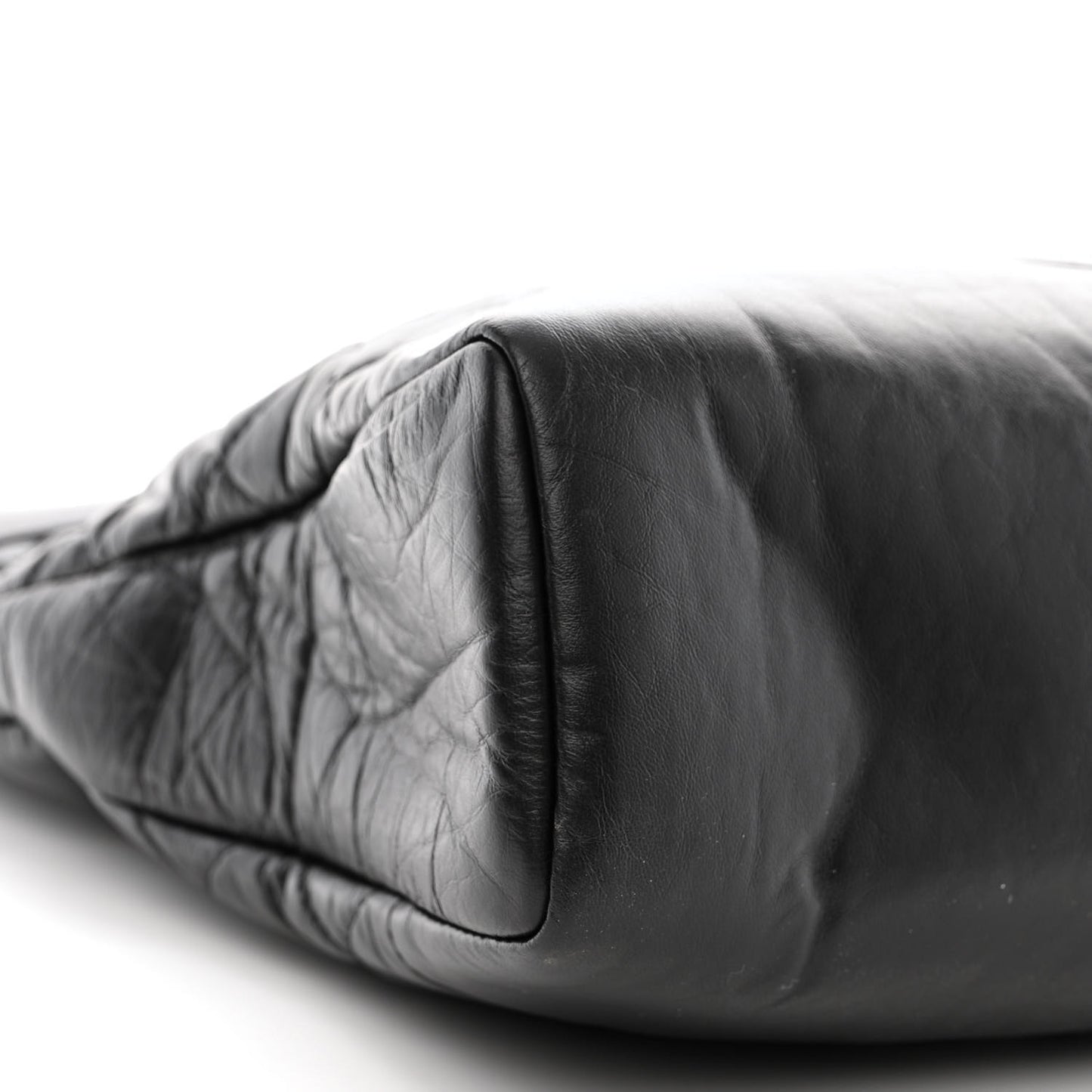 Shiny Crumpled Calfskin Quilted Large 31 Shopping Bag Black