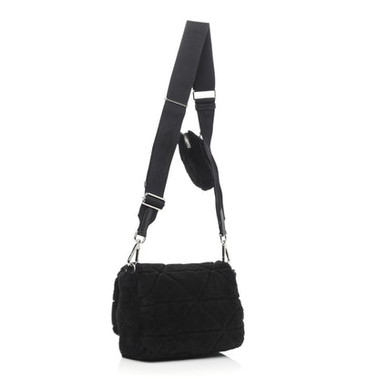 Prada Shearling Nappa Triangle Quilted Patchwork System Flap Shoulder Bag Black 3 of 11