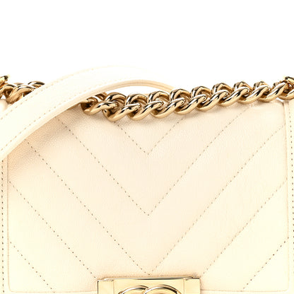 Chanel Caviar Chevron Quilted Small Boy Flap White 8 of 14