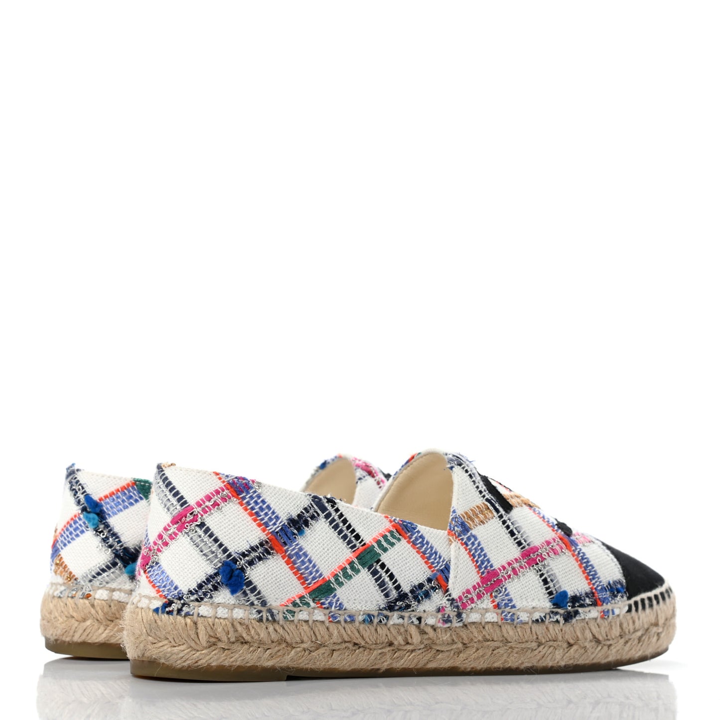 Tweed Grosgrain CC Espadrilles 39 White Blue Pink Green Black