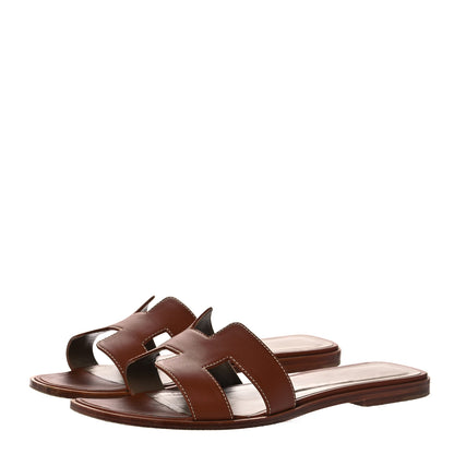 Hermes Box Calfskin Oran Sandals 40 Gold 3 of 23