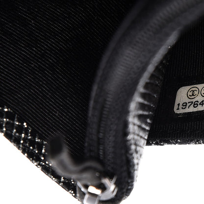 Chanel Glitter Calfskin Quilted Wallet on Chain WOC Black Silver 8 of 9