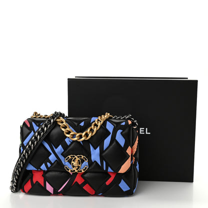 Chanel Lambskin Printed Fabric Medium Chanel 19 Flap Black Multicolor 11 of 11