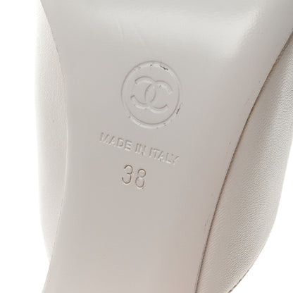 Chanel Lambskin Grosgrain Cap Toe Pearl Mule 38 Beige Black 7 of 8