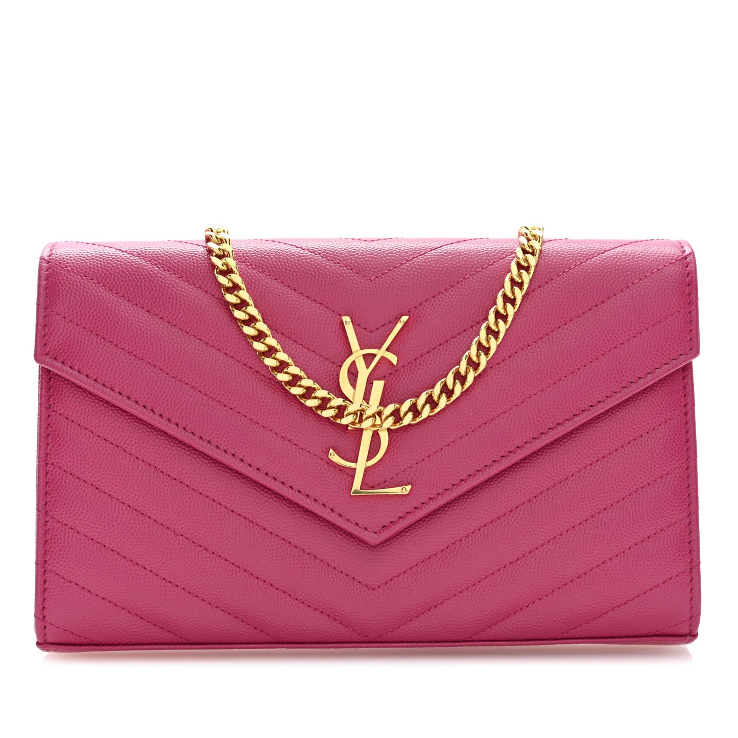 Grain De Poudre Matelasse Chevron Monogram Chain Wallet Hot Pink