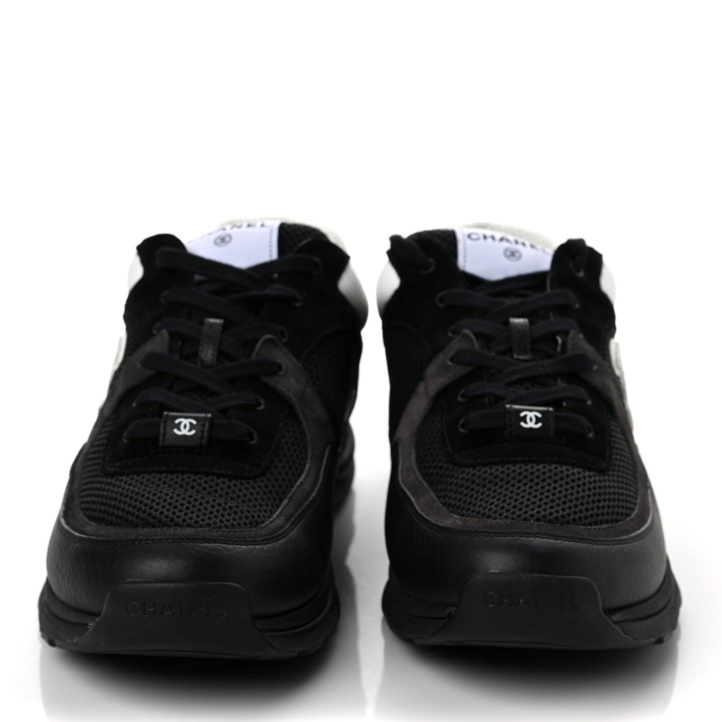 Mesh Suede Calfskin Grained Calfskin Mens CC Sneakers 45 Black White