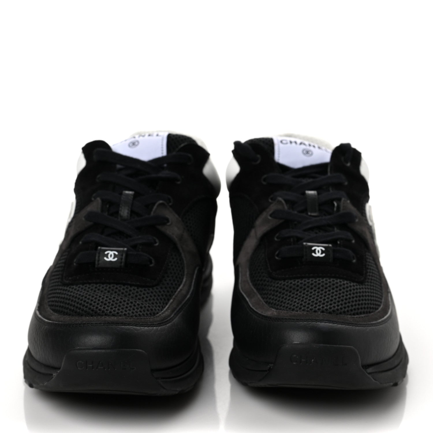 Chanel Mesh Suede Calfskin Grained Calfskin Mens CC Sneakers 45 Black White 2 of 7