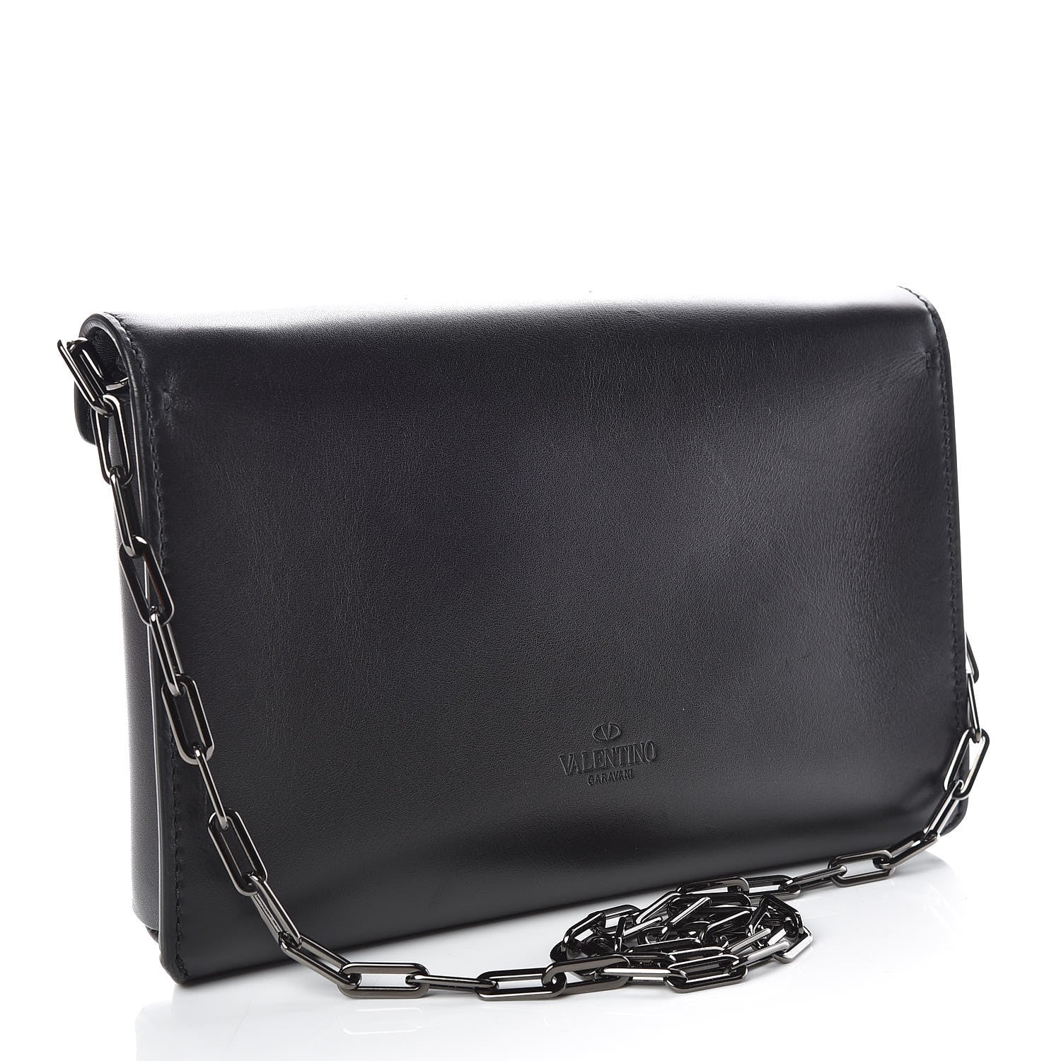 Valentino Garavani Calfskin V Rivet Chain Clutch Black 3 of 9