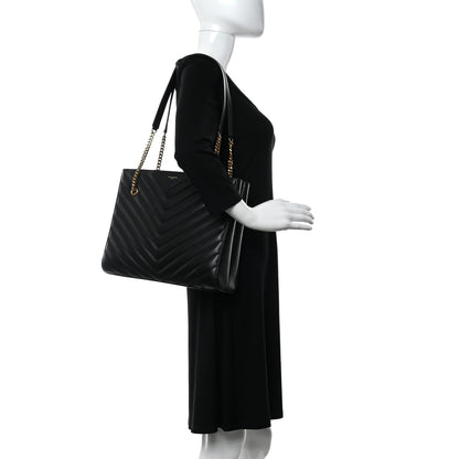 Saint Laurent Grain De Poudre Matelasse Chevron Medium Tribeca Shopping Bag Black 2 of 5
