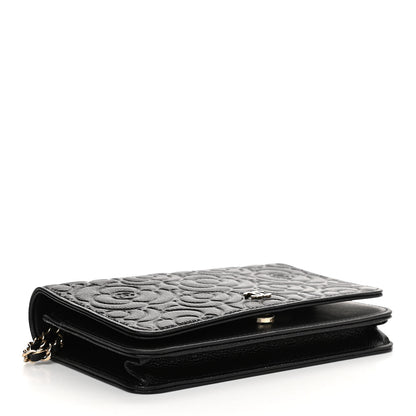 Chanel Caviar Camellia Embossed Wallet On Chain WOC Black 3 of 11