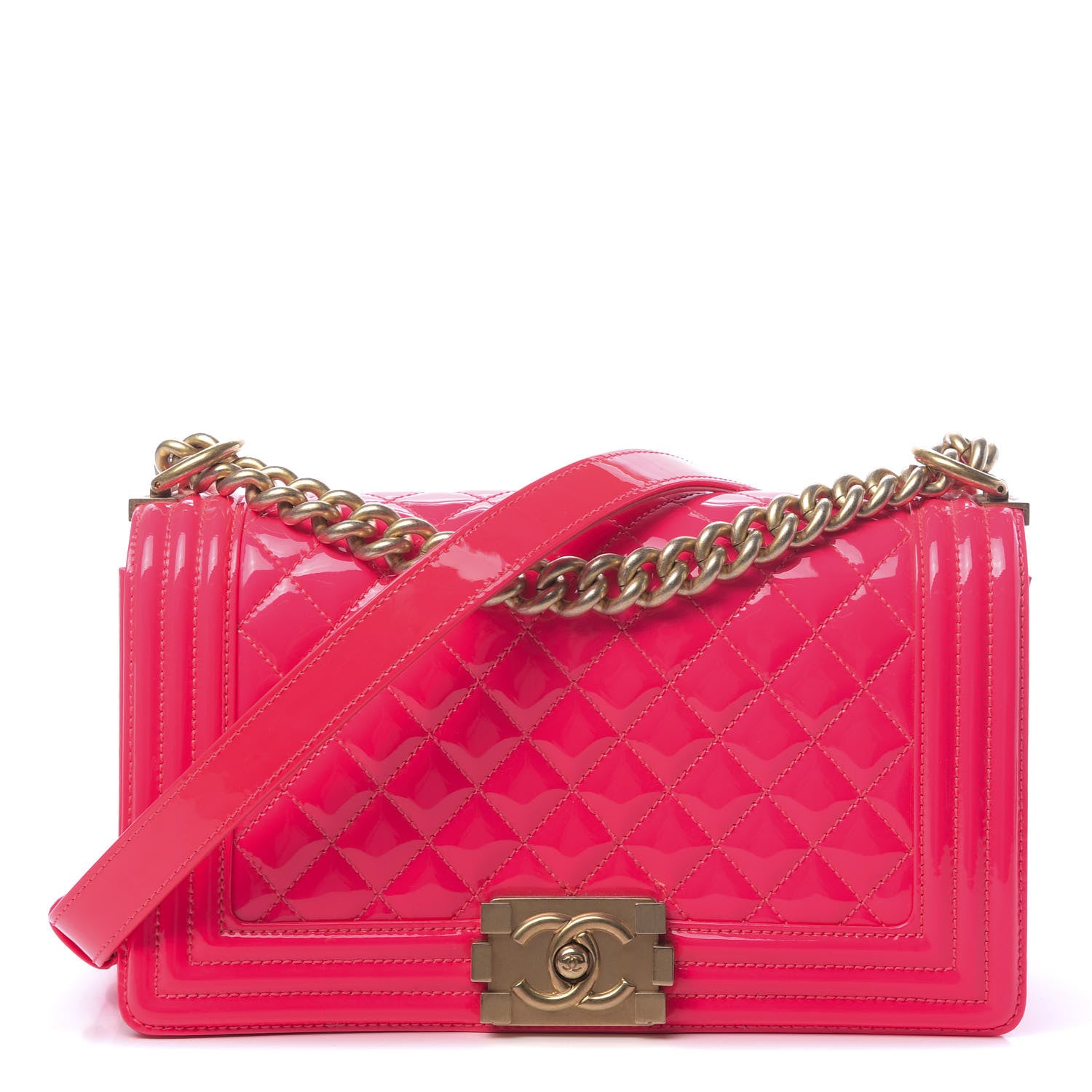 Chanel Patent Quilted Medium Boy Flap Pink 1 of 10