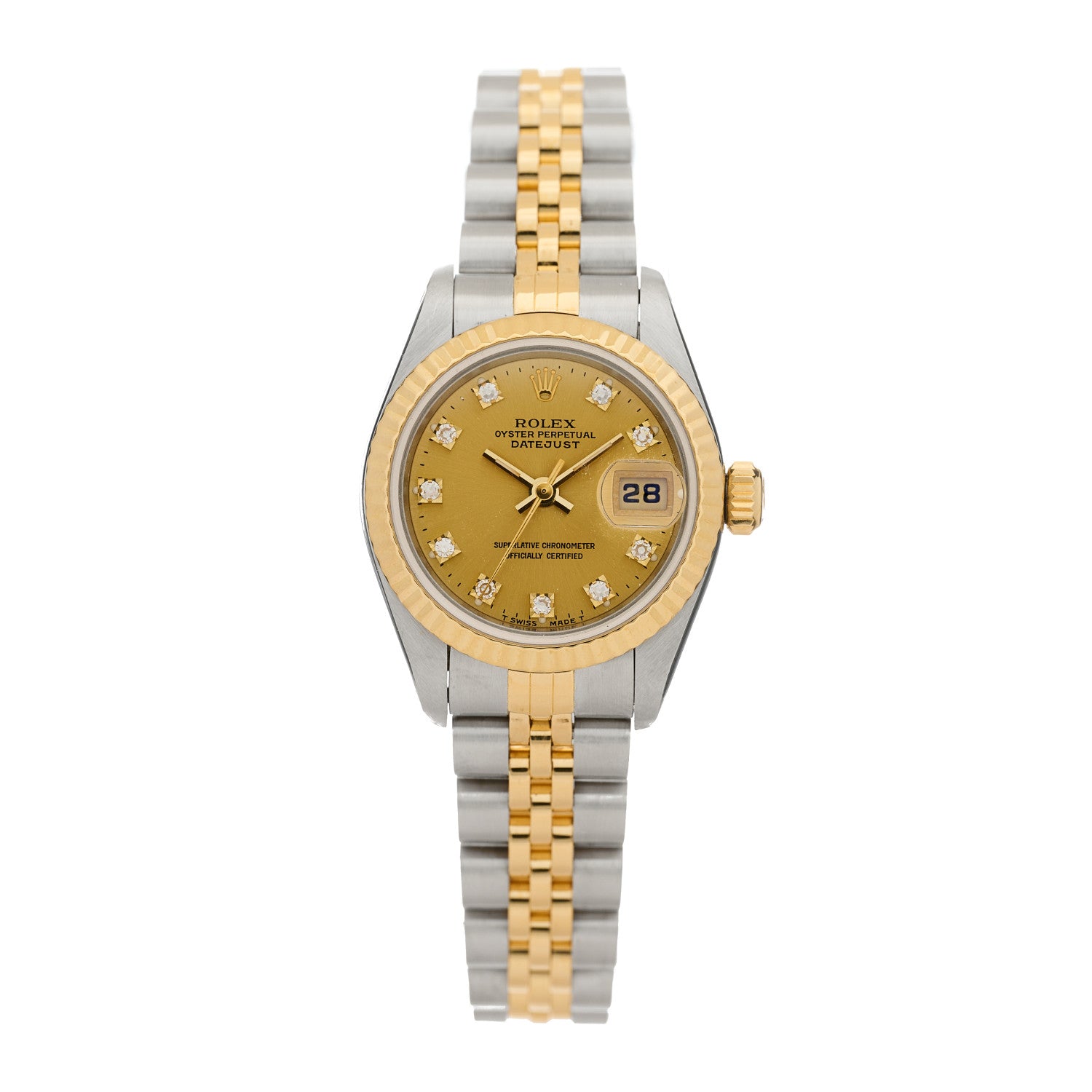 Rolex Stainless Steel 18K Yellow Gold Diamond 26mm Oyster Perpetual Datejust Watch Champagne 69173 1 of 4