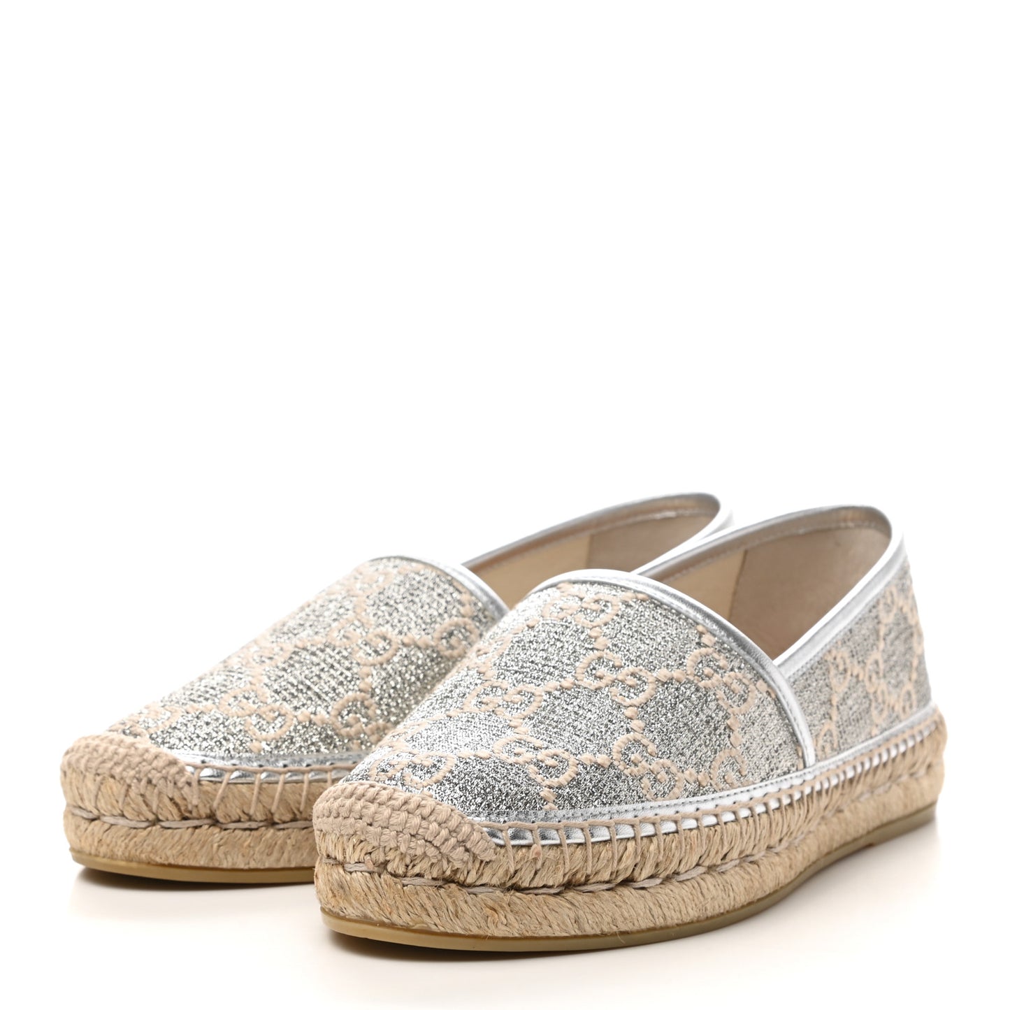 Lame Nappa GG Monogram Espadrilles 35 Silver Beige
