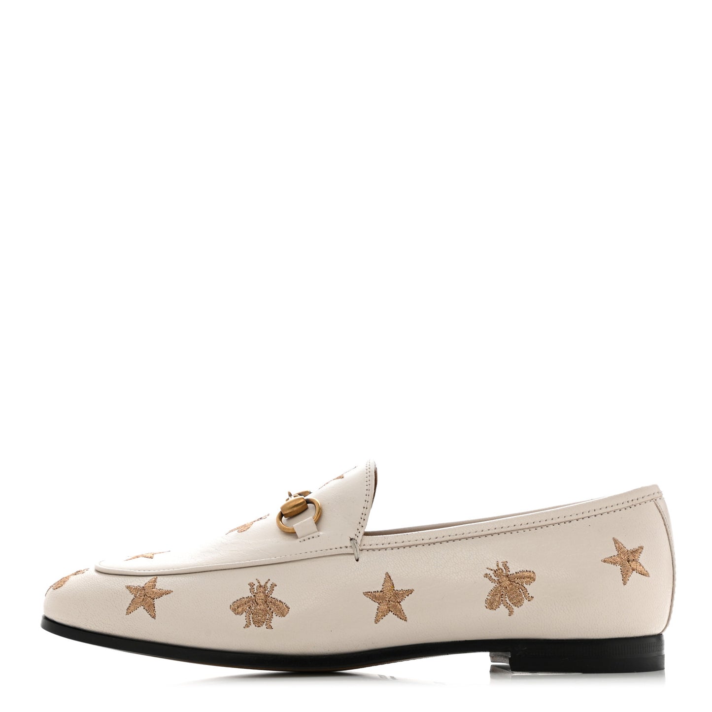 Goatskin Bee Star Embroidered Womens Jordaan Loafers 36.5 Mystic White