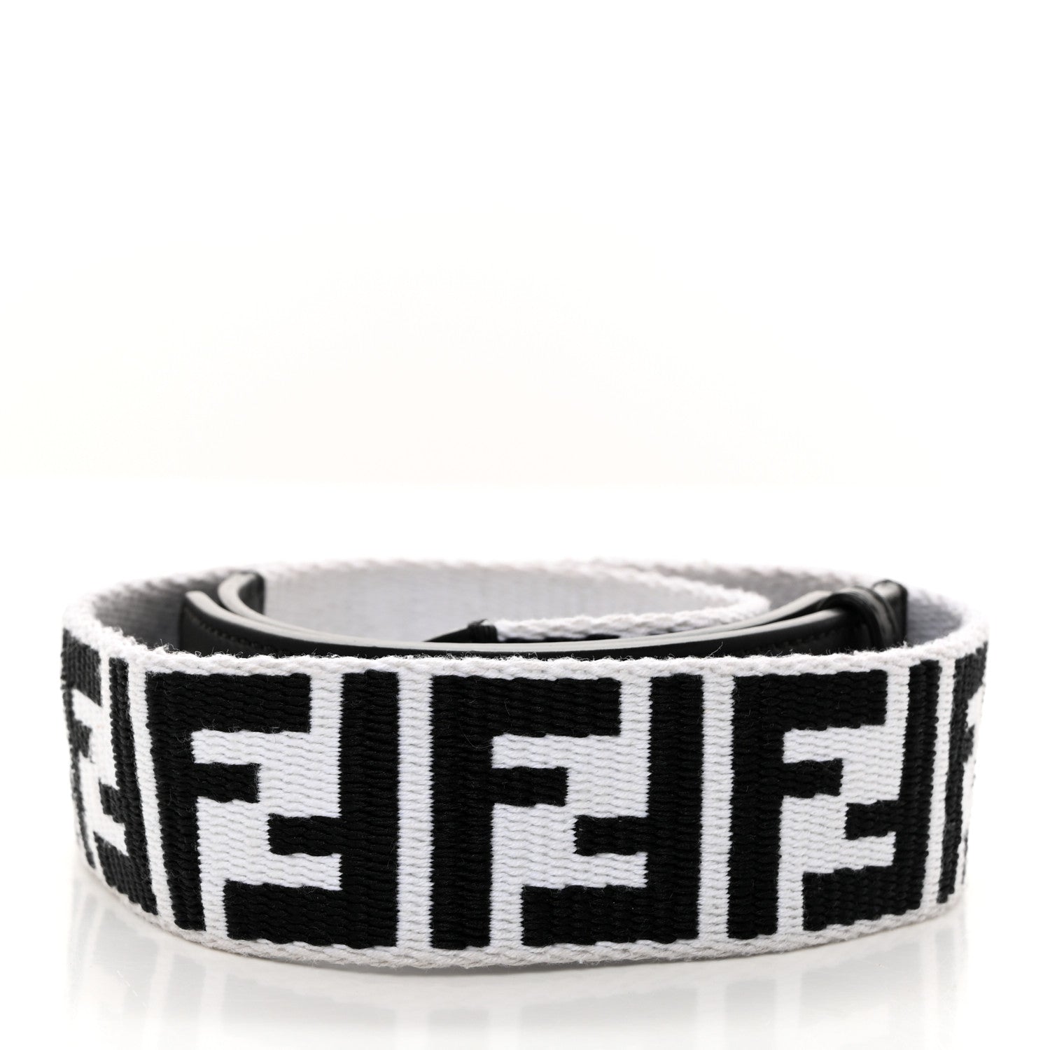 Fendi Canvas Calfskin FF 1974 Studded Strap You Black White 2 of 7