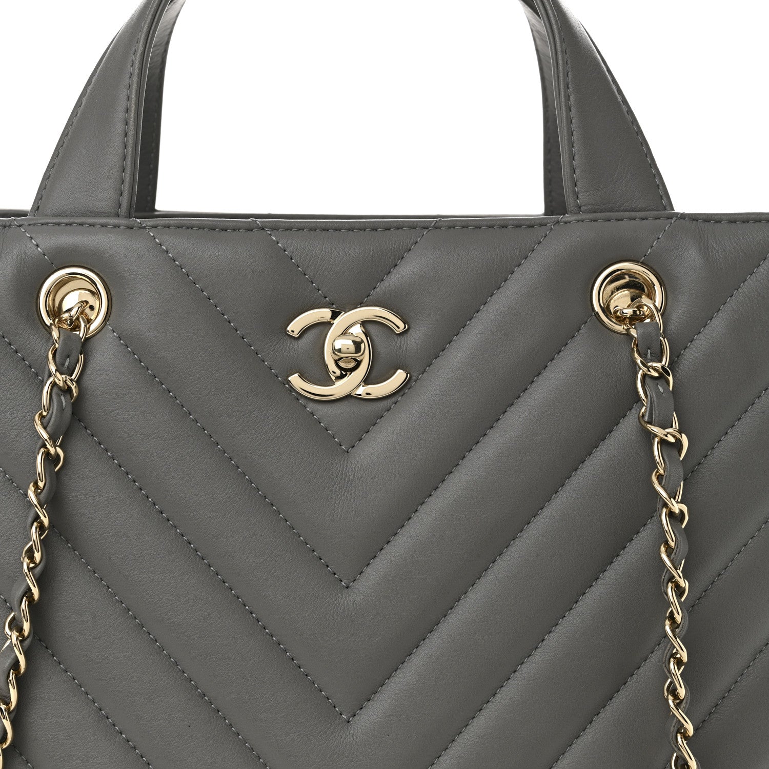 Chanel Calfskin Chevron Quilted Statement Shopping Tote Grey 8 of 11