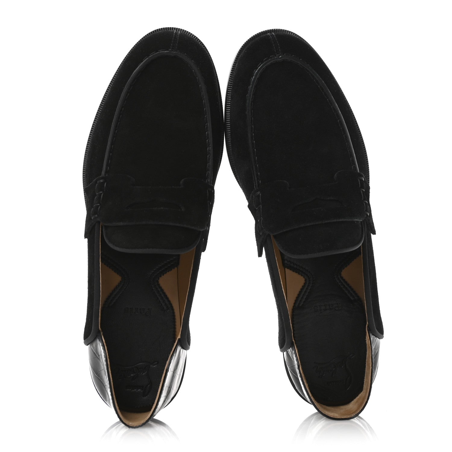 Christian Louboutin Crosta Alligator Embossed Mens Penny No Back Flat 42.5 Black 2 of 8