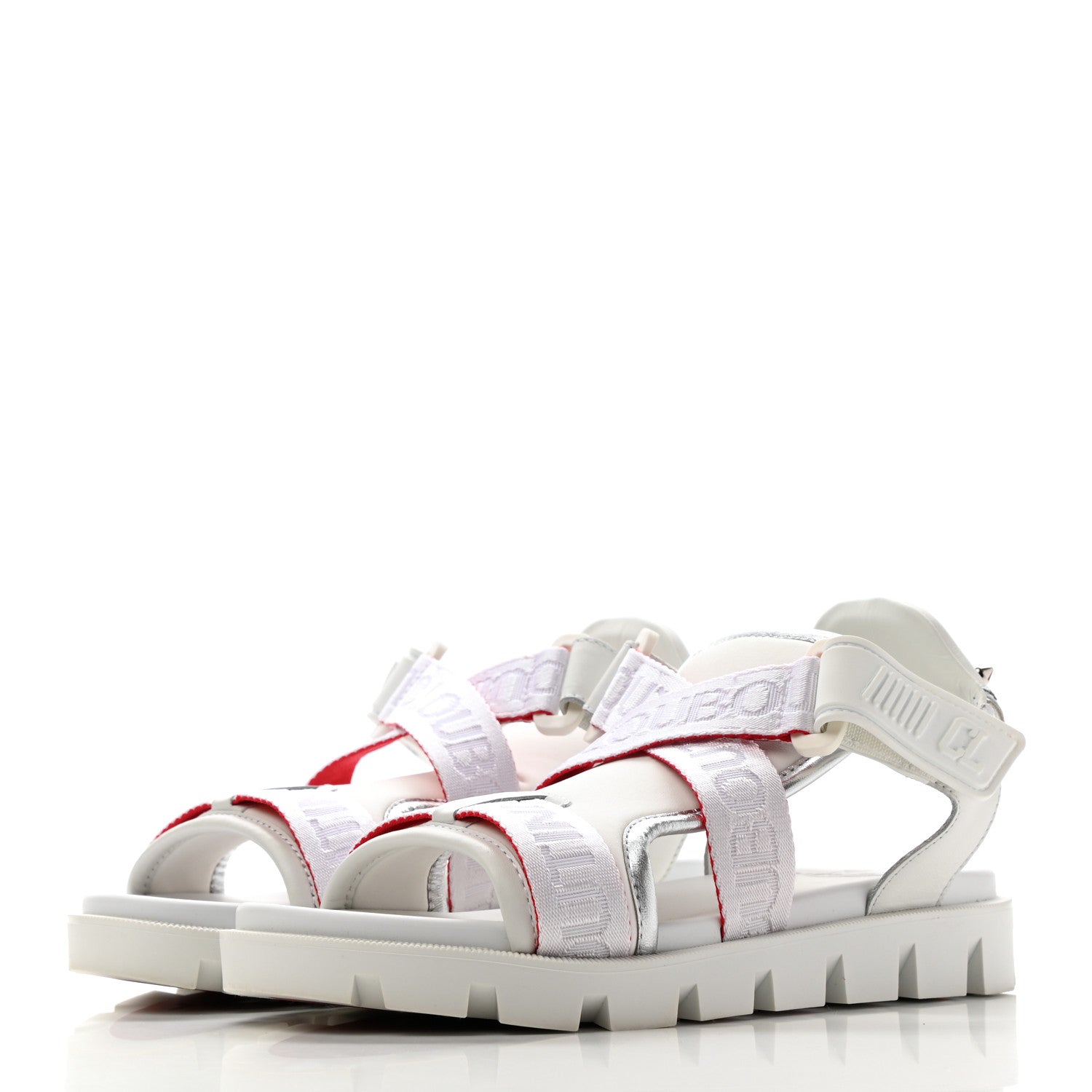 Christian Louboutin Calfskin Velcrissimo Flat Sandals 36.5 Blanco Silver 3 of 9