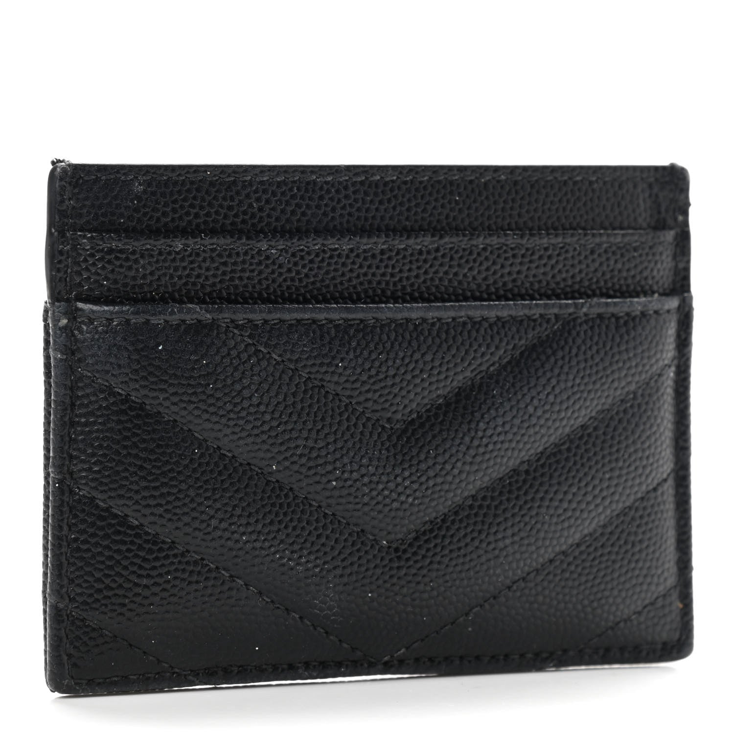 Saint Laurent Grain De Poudre Matelasse Chevron Monogram Credit Card Case Black 3 of 7