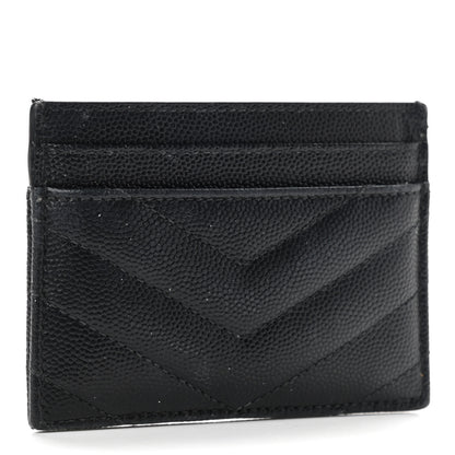 Saint Laurent Grain De Poudre Matelasse Chevron Monogram Credit Card Case Black 3 of 7
