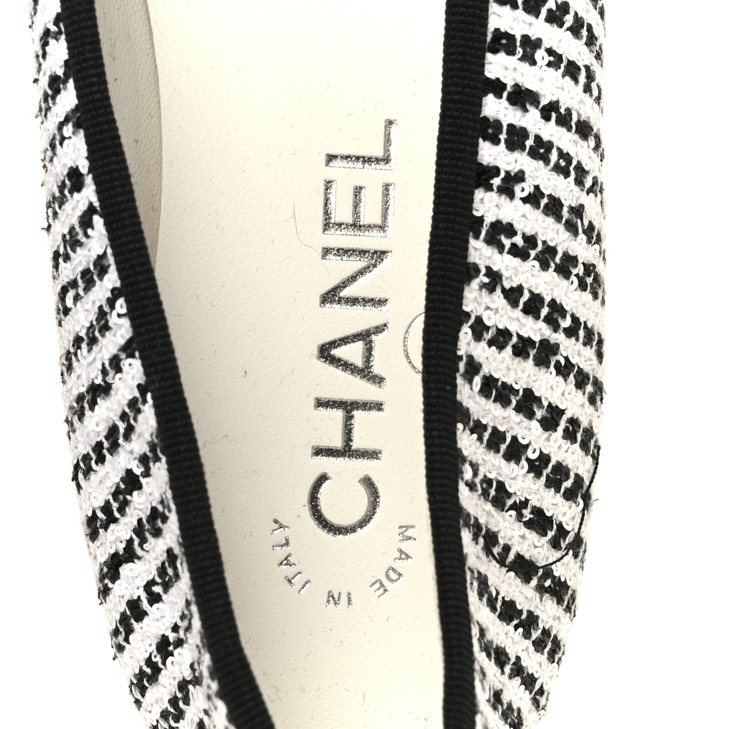 Chanel Tweed Sequin Grosgrain Cap Toe Ballerina Flats 39.5 Black White 8 of 10
