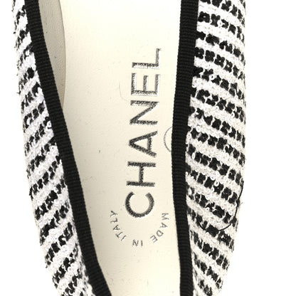 Chanel Tweed Sequin Grosgrain Cap Toe Ballerina Flats 39.5 Black White 8 of 10