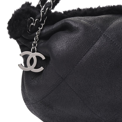 Chanel Shearling Suede Lambskin Stitched Hobo Black 9 of 9