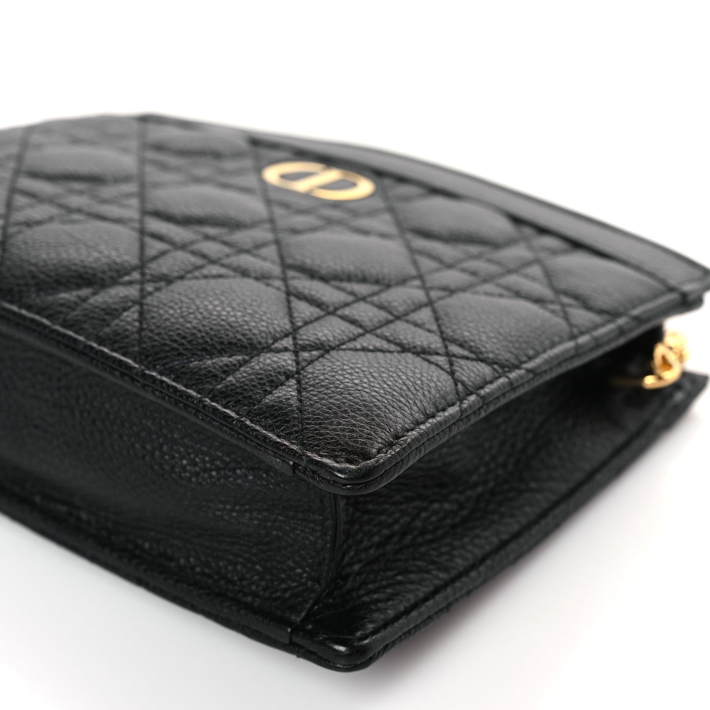 Calfskin Cannage Caro Zipped Pouch With Chain Black