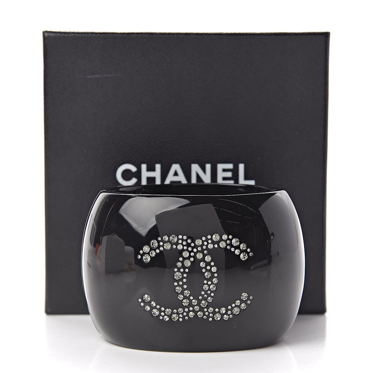 Resin Crystal CC Bow Wide Cuff Black