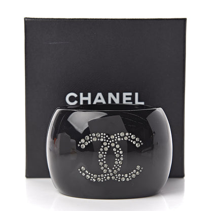 Chanel Resin Crystal CC Bow Wide Cuff Black 5 of 5