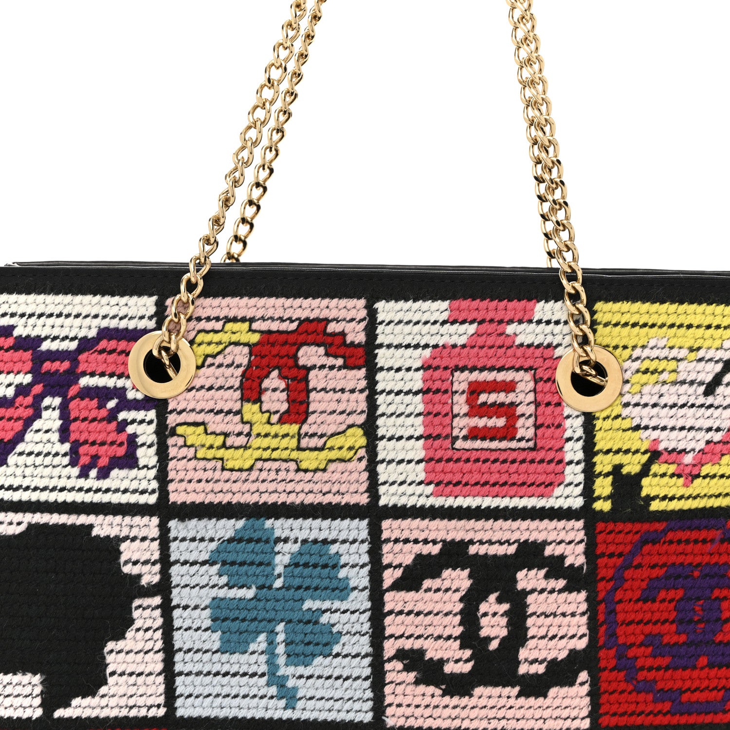 Chanel Needlepoint Precious Symbols Shoulder Bag Black 9 of 15