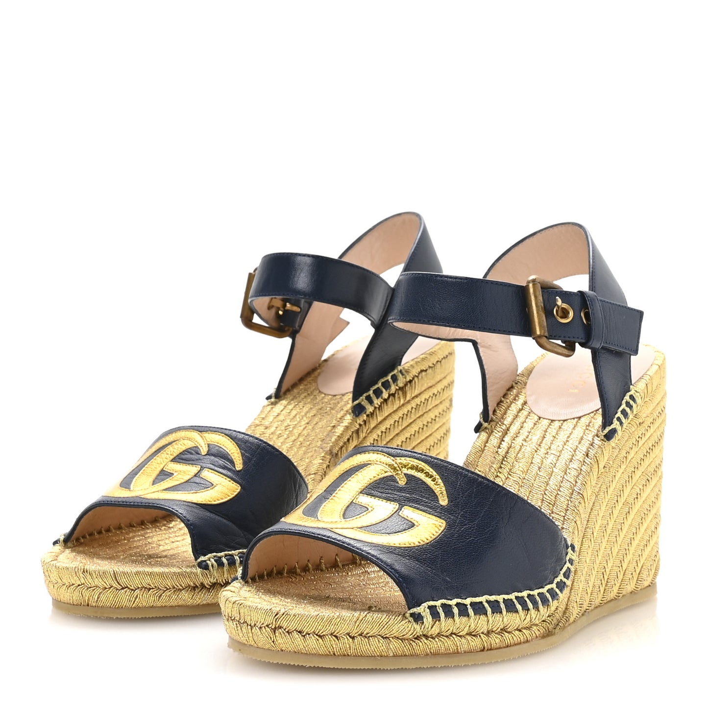 Calfskin Espadrille Platform 95 Wedge Sandals 36 Blu Agata Oro Vecchi