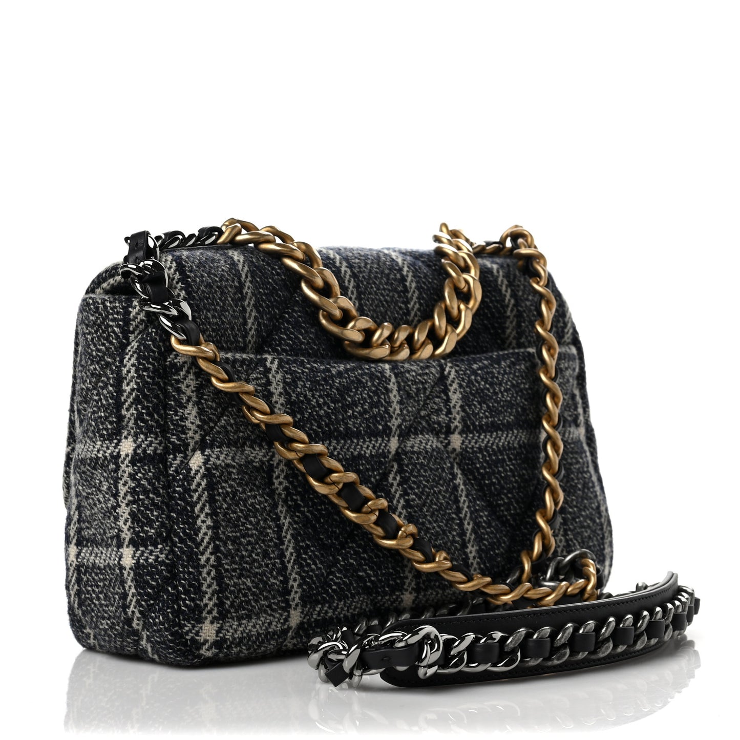 Tweed Quilted Medium Chanel 19 Flap Grey Navy