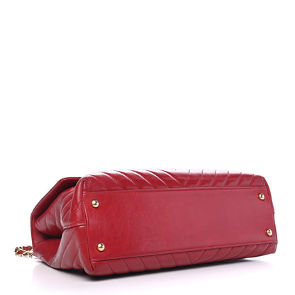 Chanel Calfskin Chevron Quilted Large Coco Handle Flap Red 4 of 11