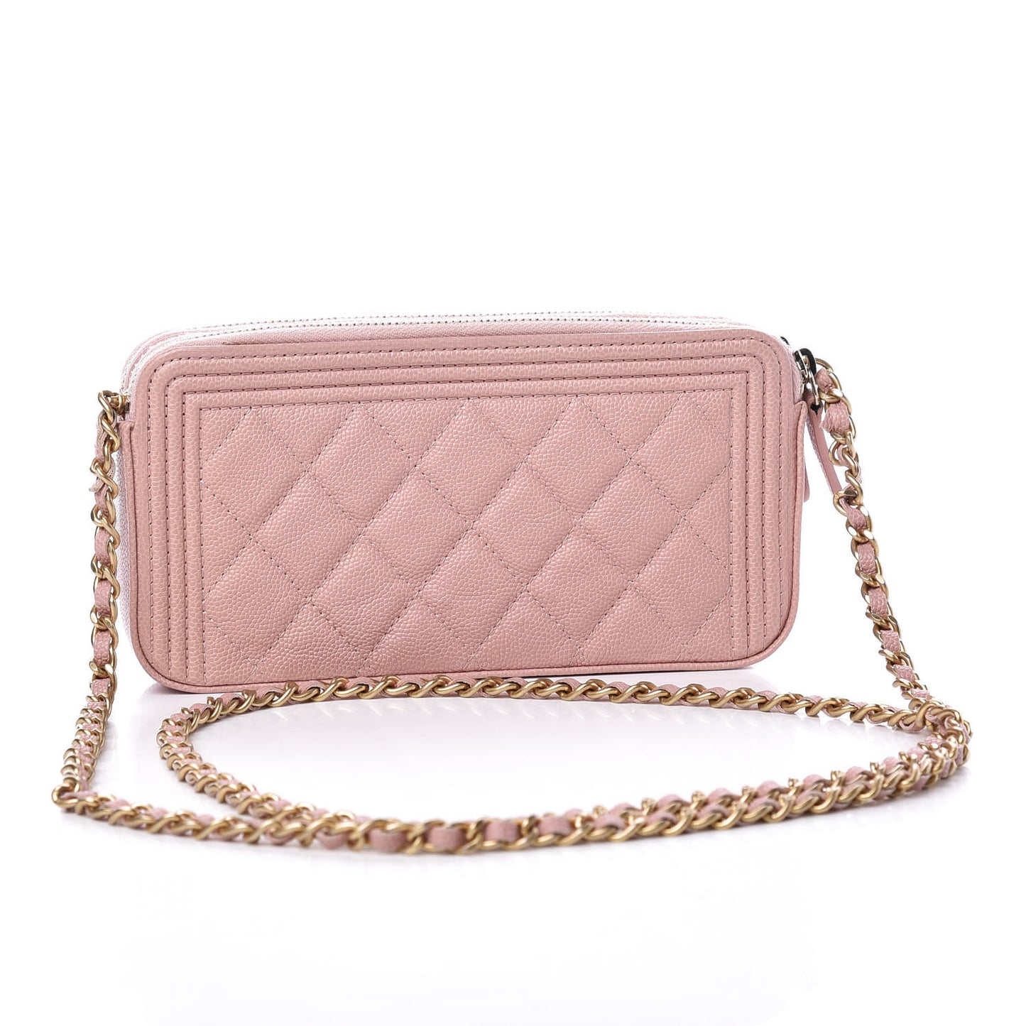 Caviar Quilted Small Boy Clutch With Chain Pink