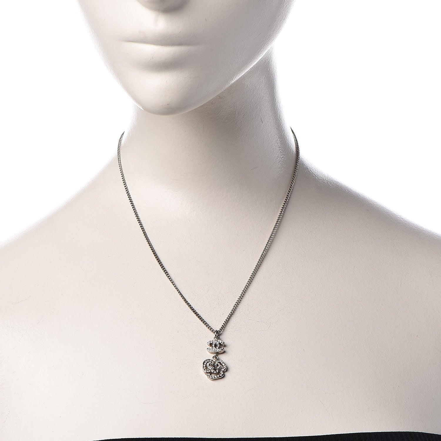 Chanel Swarovski Crystal Camellia CC Necklace Silver 2 of 5