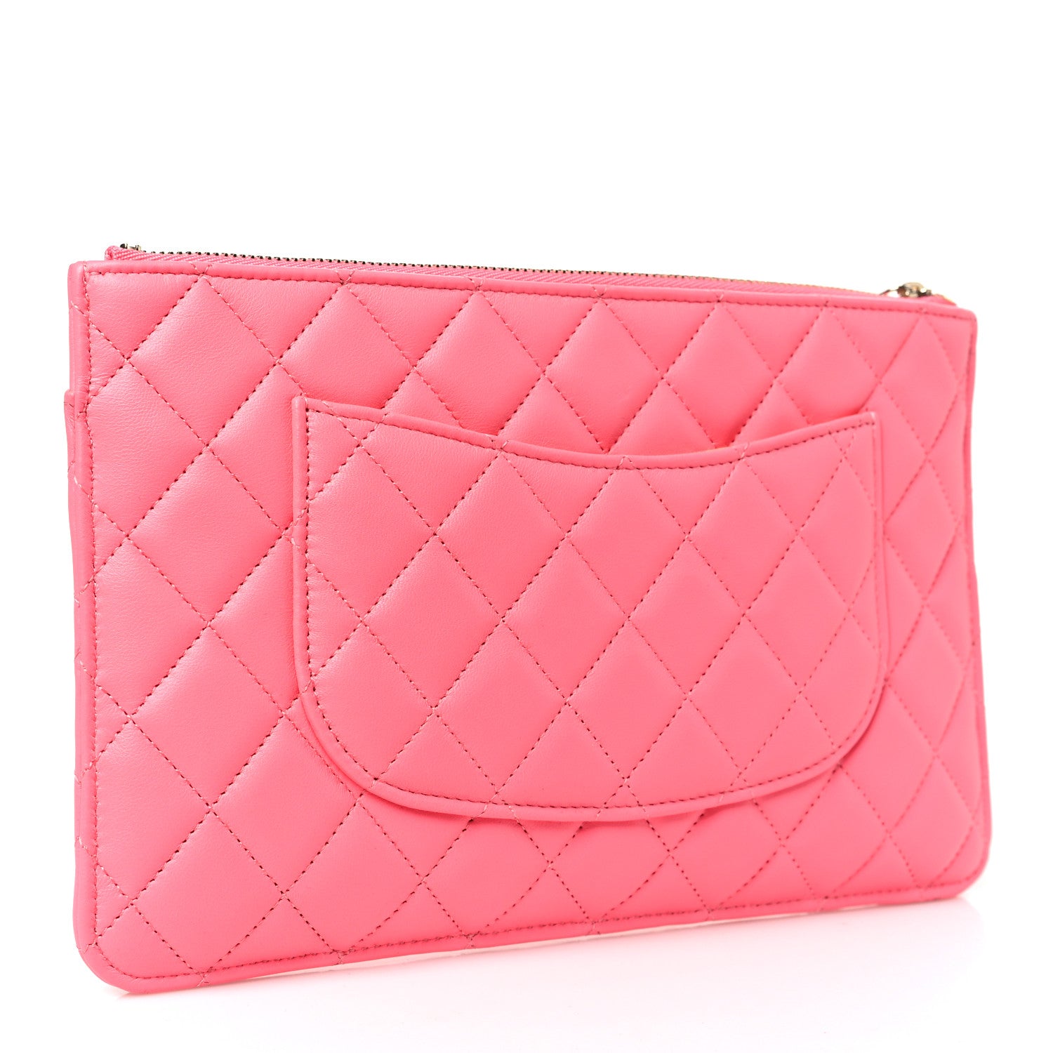 Chanel Lambskin Quilted Sunset Boulevard Pouch Case Coral Orange 4 of 9
