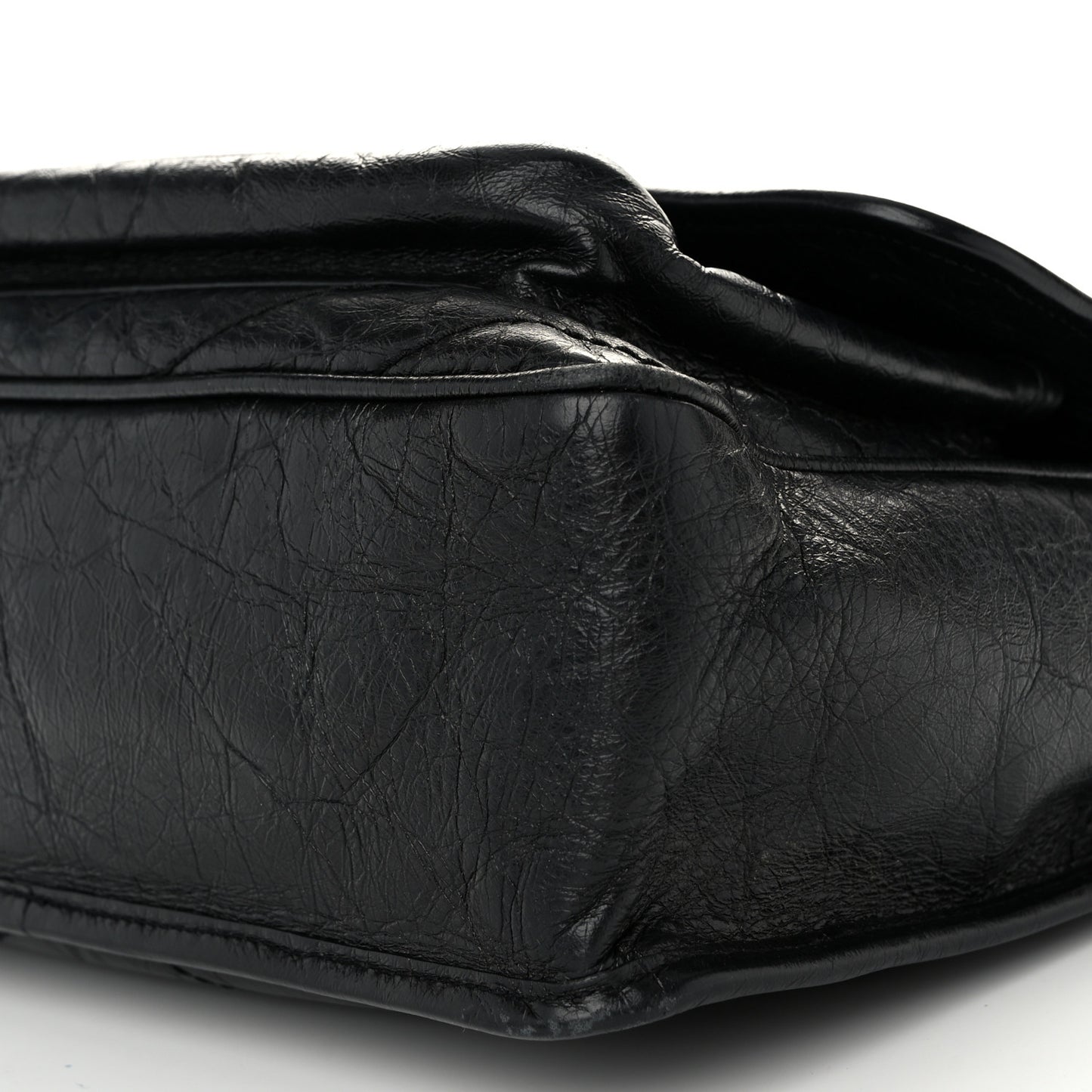 Crinkled Calfskin Matelasse Monogram Medium Niki Chain Satchel Black