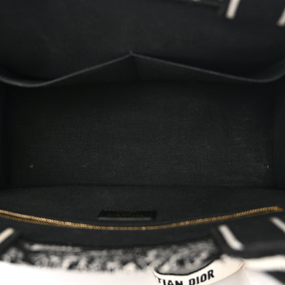Christian Dior Calfskin Canvas Medium Plan De Paris Book Tote With Strap Black White 5 of 15