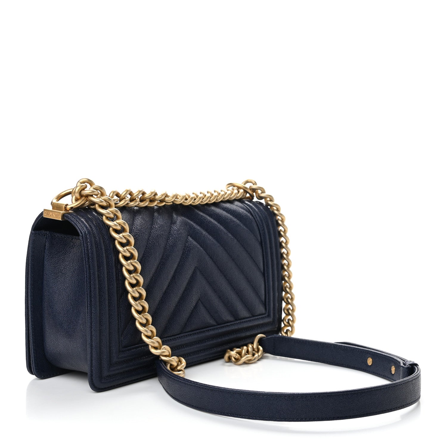 Chanel Caviar Chevron Quilted Medium Boy Flap Navy 2 of 10