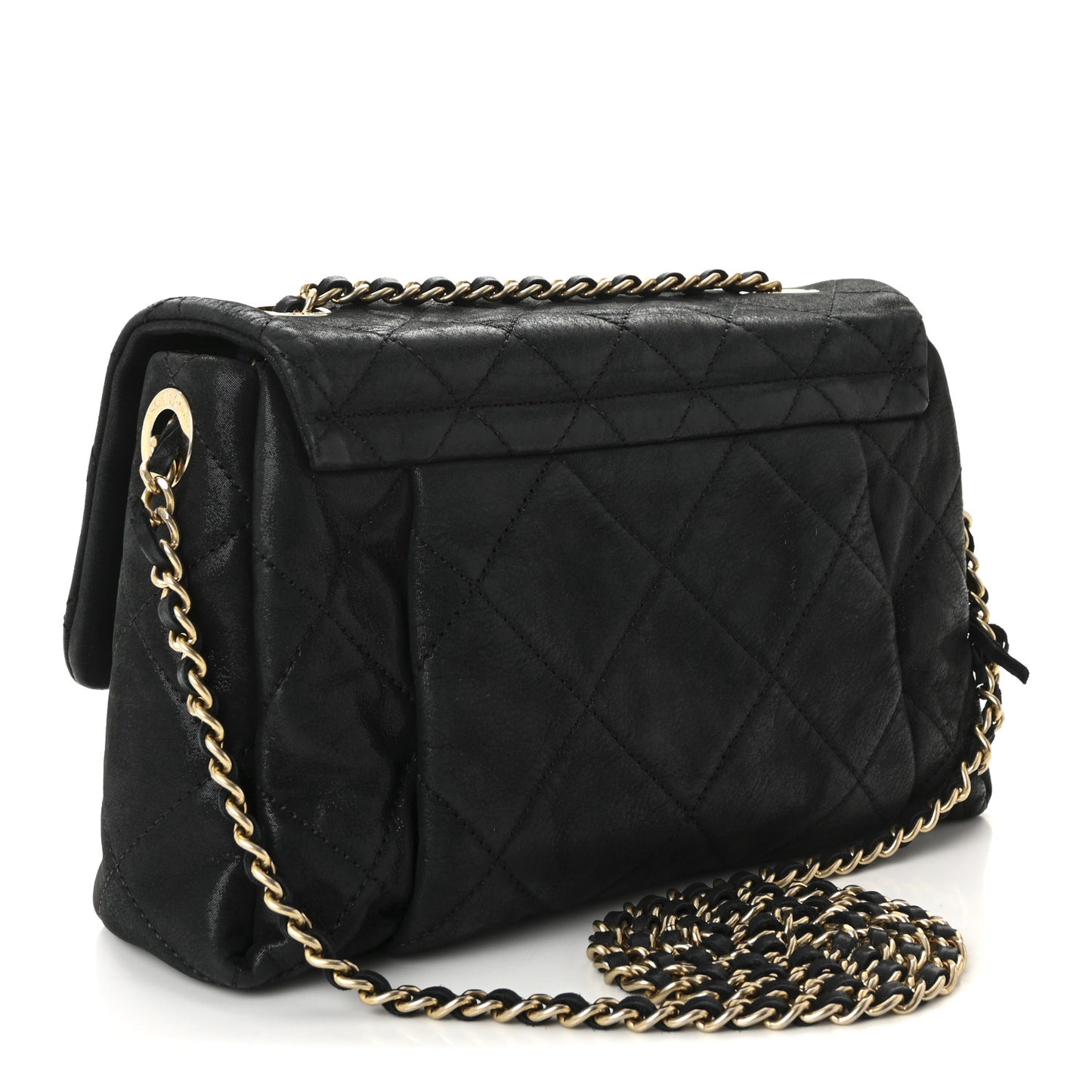 Iridescent Calfskin Quilted Small Chic Quilt Flap Black